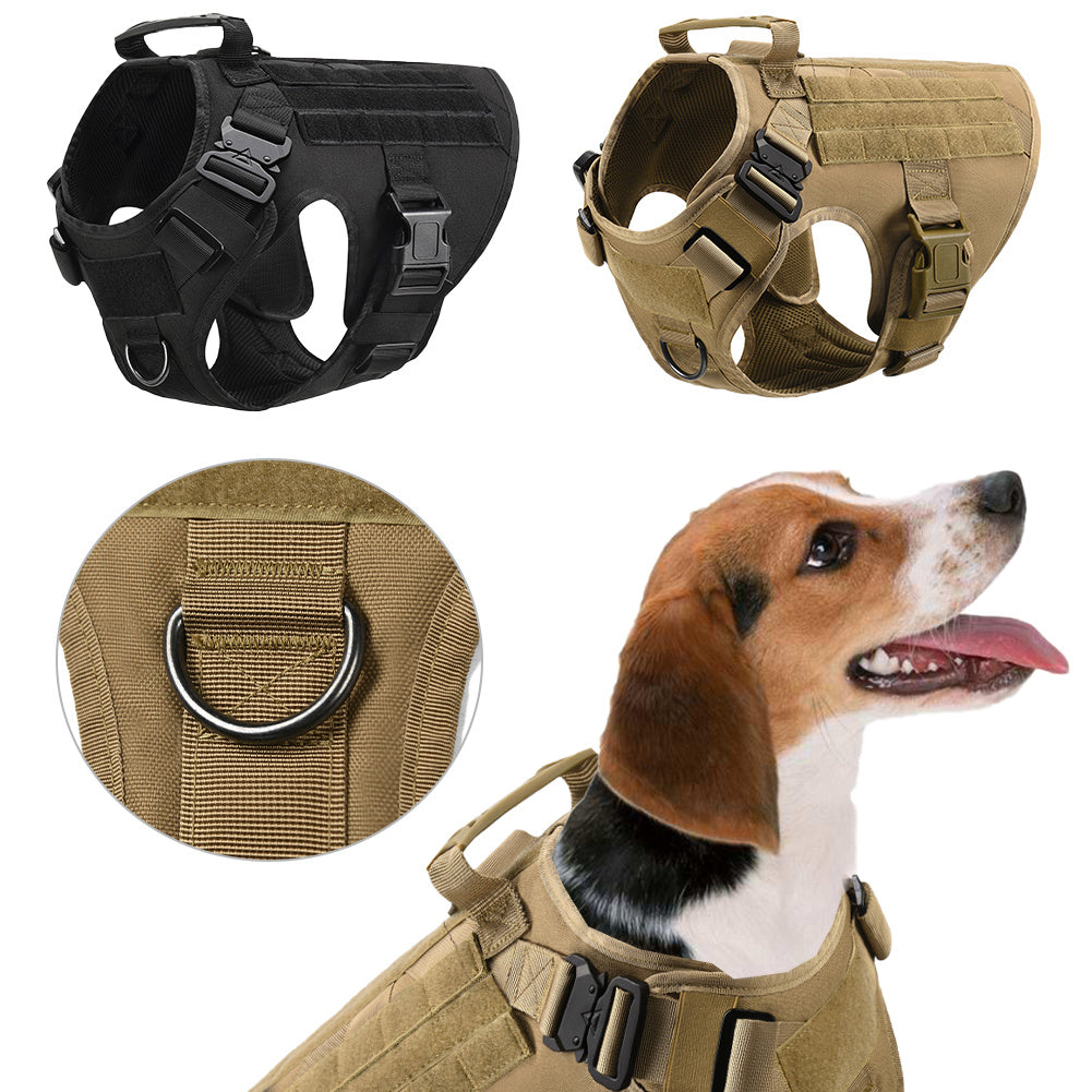 Adjustable pets herness from paetown store in black and tan, featuring durable nylon and adjustable straps.