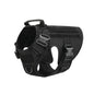 Adjustable pets herness from paetown store, heavy-duty black vest with tactical features and adjustable straps.