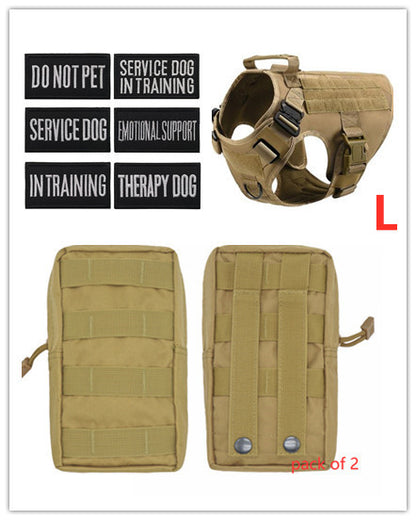 Adjustable pets herness from paetown store with patches and pockets for service dogs in training.